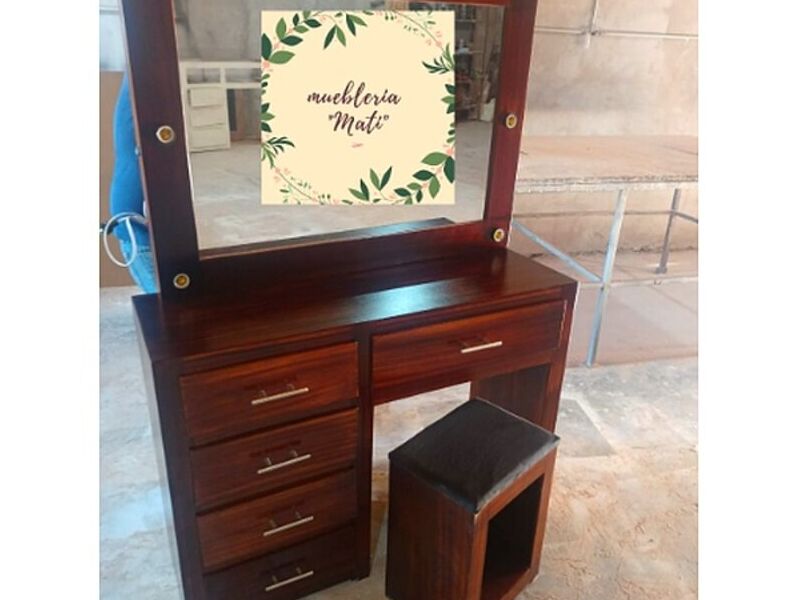 Vanity madera chocolate con espejo 