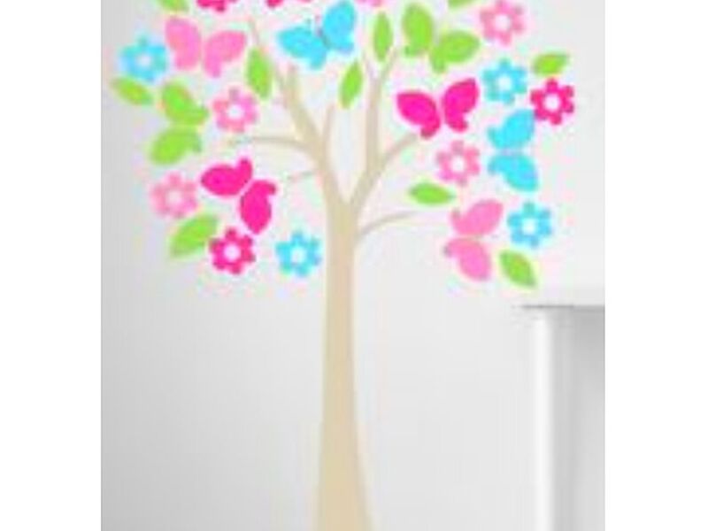 VINIL GRANDE NIÑA ÁRBOL CON FLORES