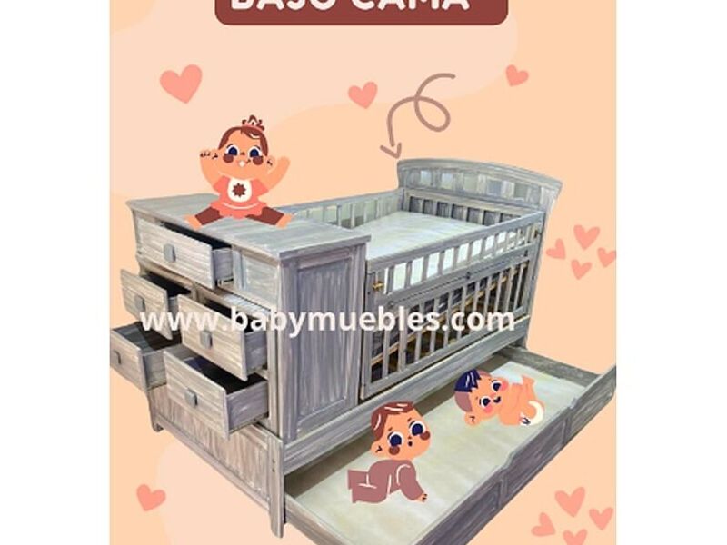 Cuna con bajo cama gris