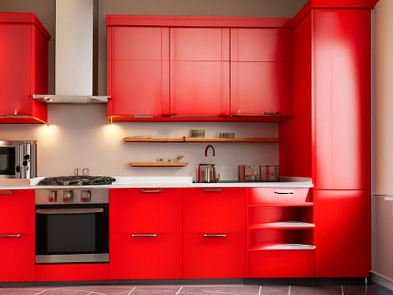 Muebles madera rojo cocina