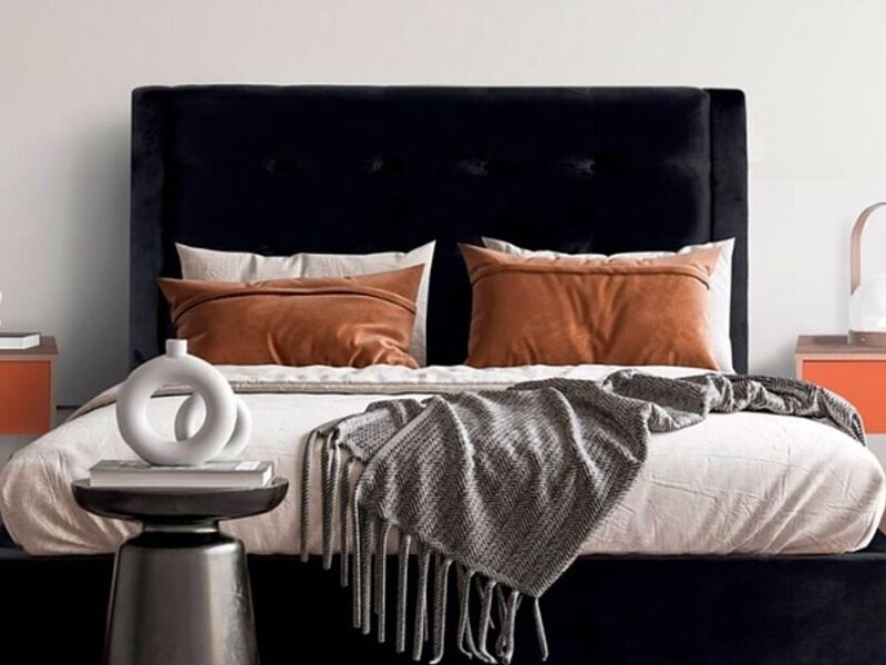 CAMA KING SIZE TERCIOPELO KHALI NEGRO