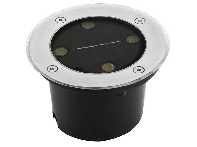 Luminario solar de led blanco cálido 4 Watts óptica 120° redondo de empotrar acero inoxidable sensor de obscuridad batería de litio MEXICO