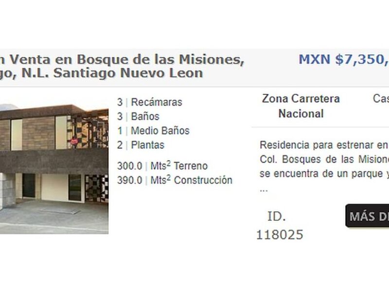CASA EN VENTA BOSQUE DE LAS MISIONES MEXICO