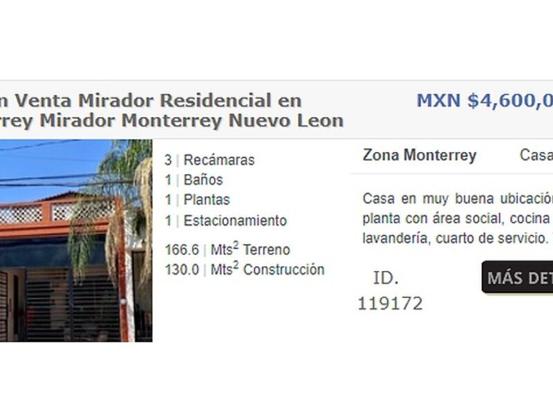 CASA EN VENTA MIRADOR RESIDENCIAL MEXICO