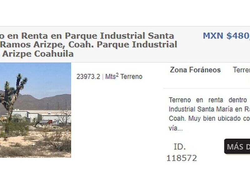 TERRENO EN RENTA PARQUE INDUSTRIAL MEXICO