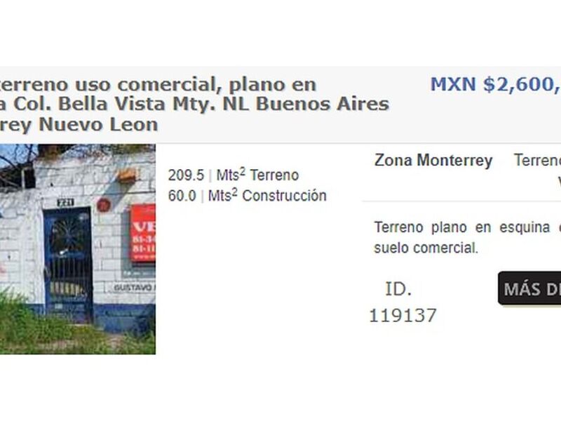 VENTA DE TERRENO PARA USO COMERCIAL NL