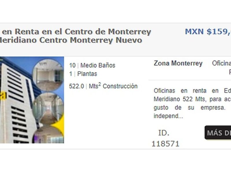 OFICINA EN RENTA TORRE MERIDIANO CENTRO DE MX
