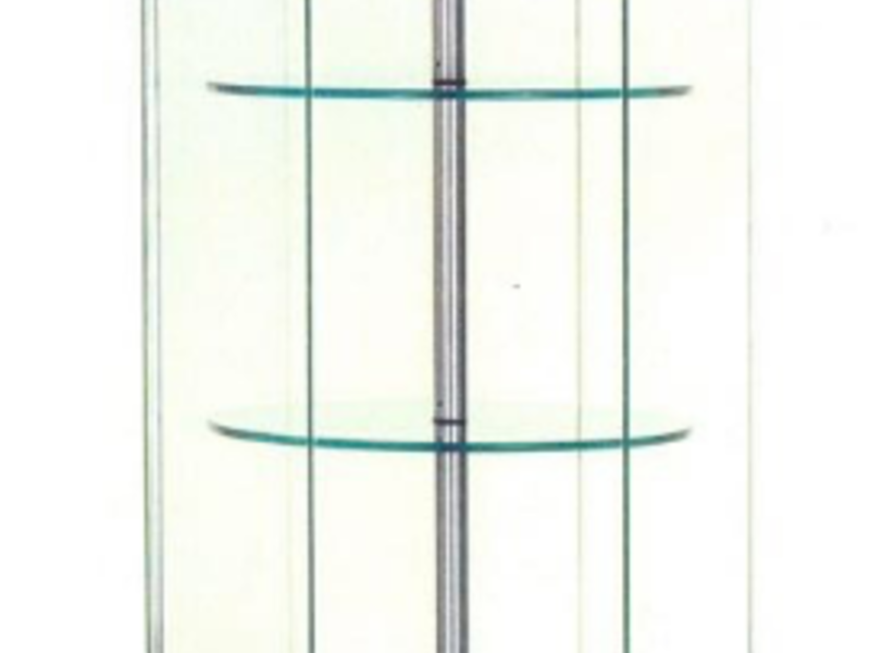Vitrina hectagonal de vidrio.