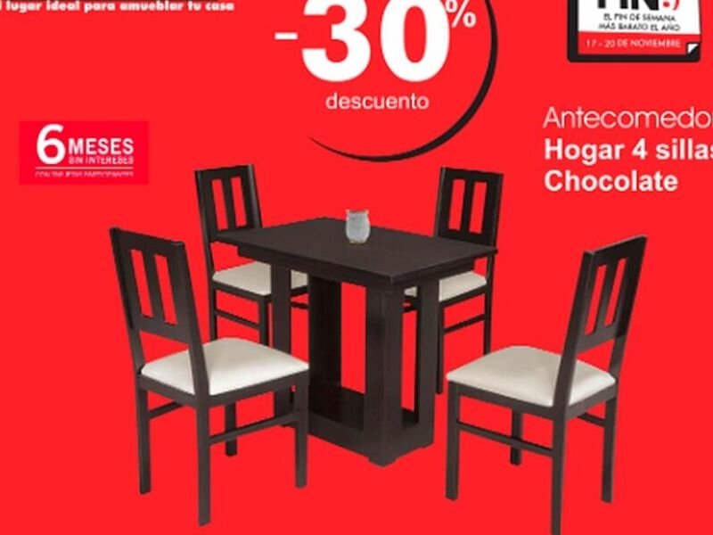 Mesa cuadrada 4 sillas madera tono chocolate