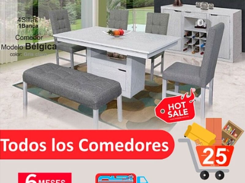 Comedor medelo bélgica tono gris 4 sillas 