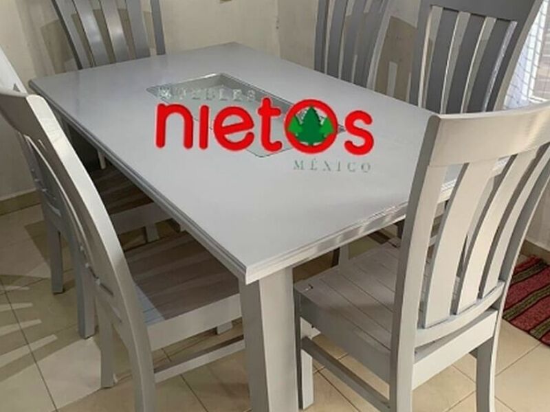 Mesa rectangular 6 sillas gris madera