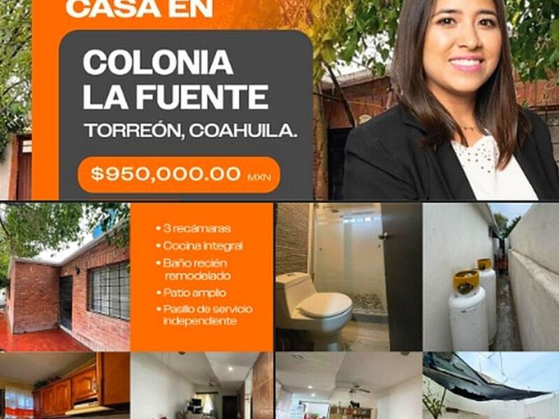 VENTA DE CASA EN COLONIA LA FUENTE TORREON