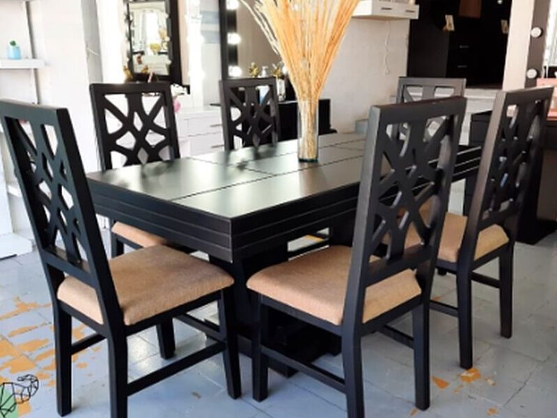 Mesa comedor rectangular negro 6 sillas