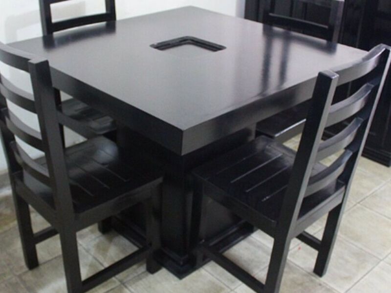 Mesa madera cuadrada 4 sillas negro México
