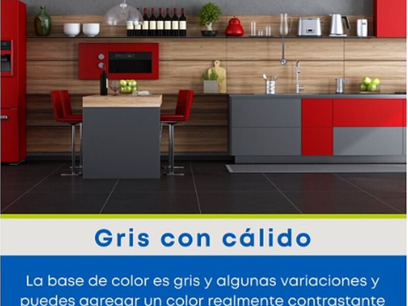 Cocina muebles gris con rojo