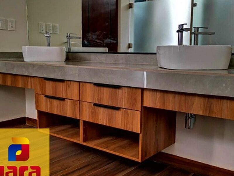 Mueble lavamanos madera chocolate baño