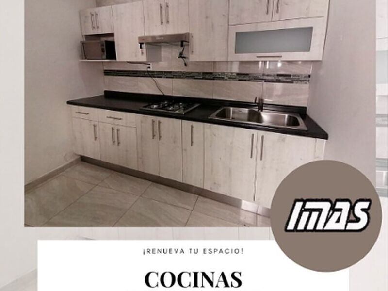 Muebles cocina blanco hueso mesón negro