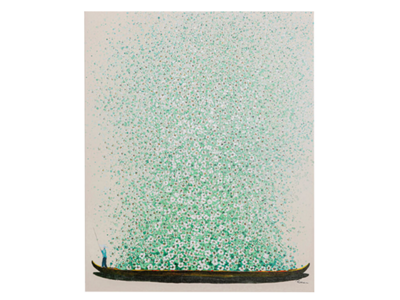 Cuadro lienzo Flower Beige verde 120x160cm
