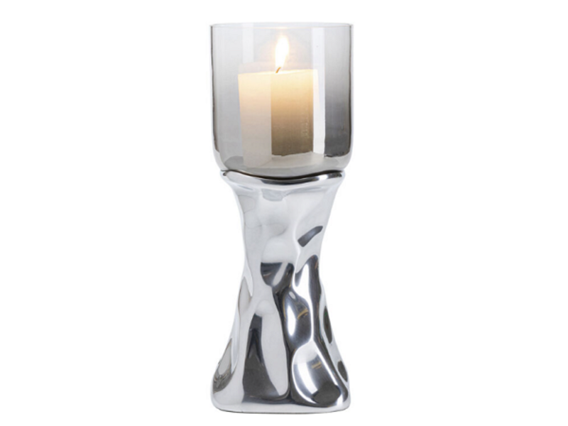 Portavelas Jade plata 33cm