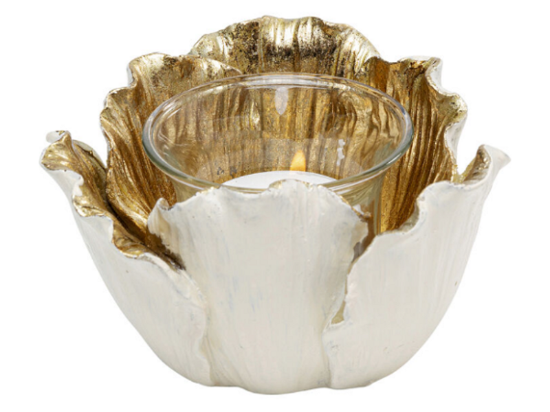 Portavelas Flower Bloom crema oro Ø8