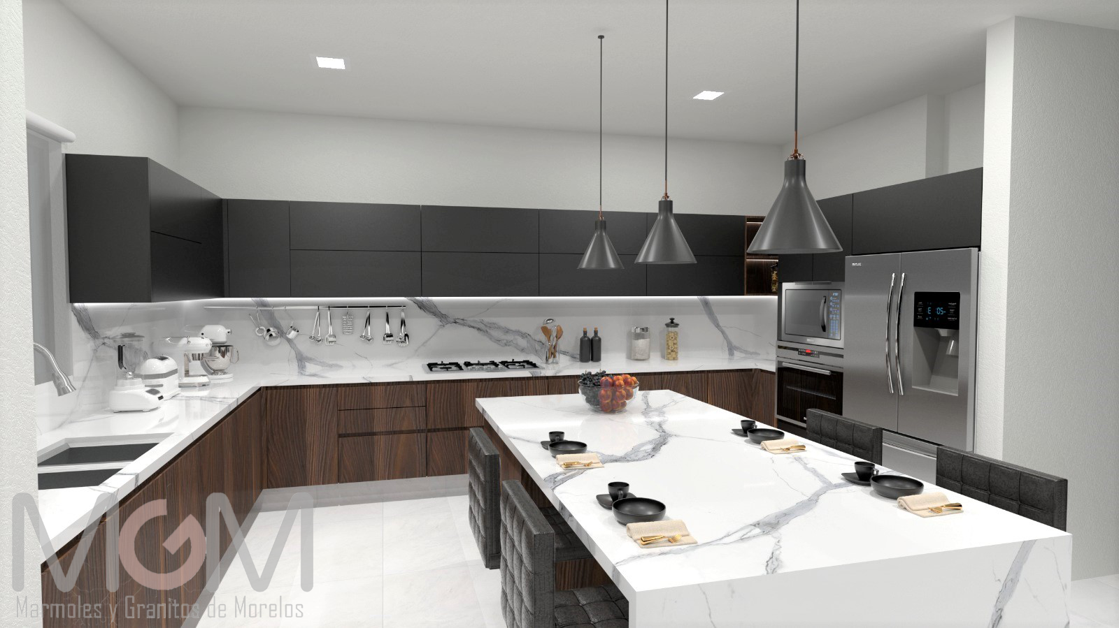 cocina premium , en cuarzo Calacatta