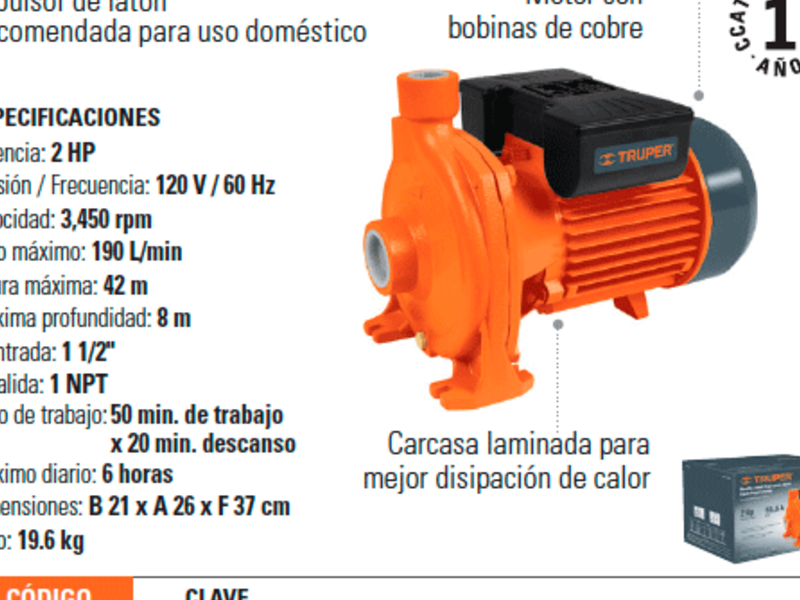 Bomba eléctrica para agua, centrifugas México