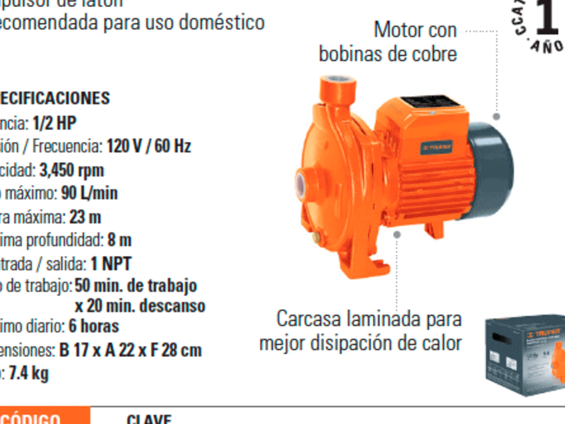 Bomba Eléctrica de agua centrífuga 1/2 CDMX