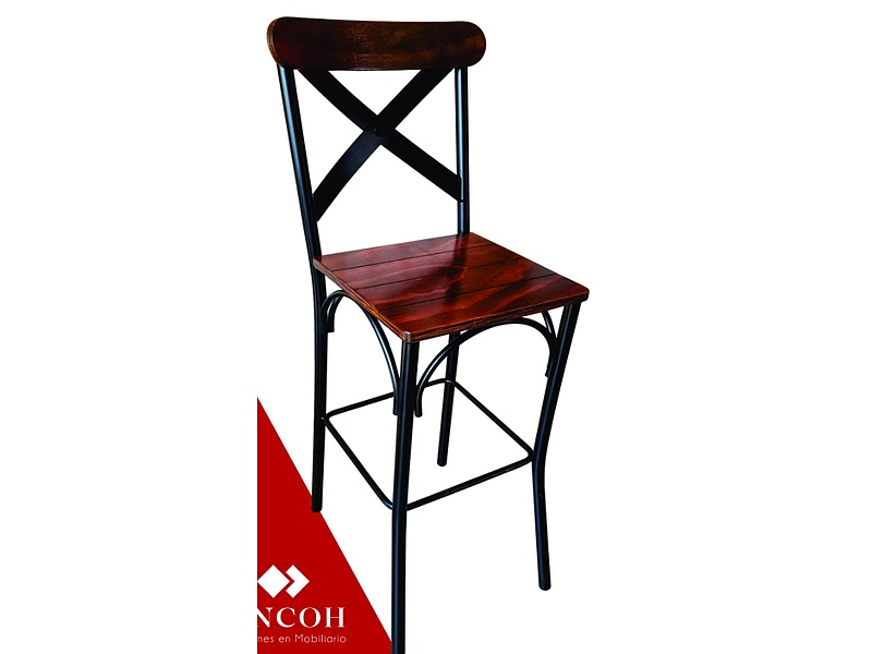 Silla café oscuro con base metalica negra Mexico