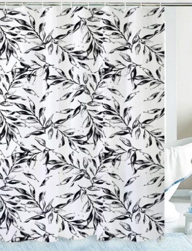 Cortina de Baño Bani Peva Estampada Negro Hojas Mexico PARISINA CAMPECHE MEXICANA