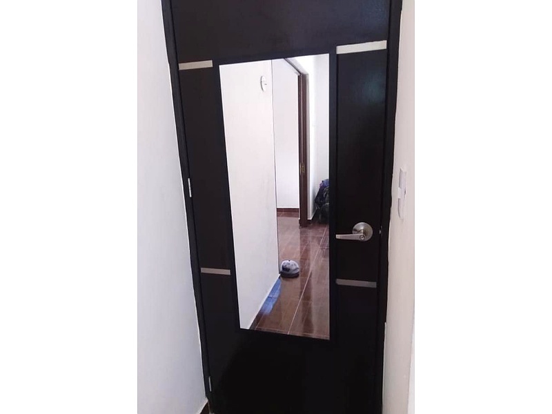 Puerta Madera Marrón Espejo CDMX vidrios y aluminio Luna