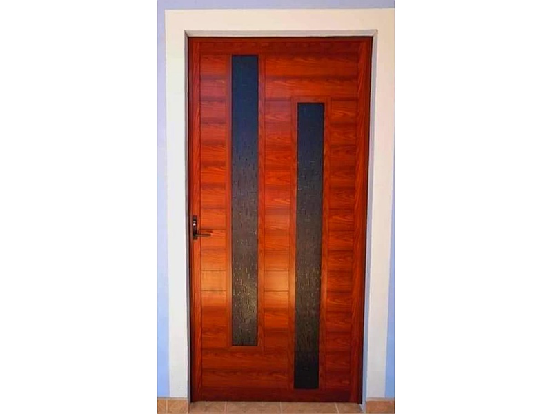 Puerta Madera 2 Paneles Vidrio Manzanillo Aluminio,Vidrio Y Tablaroca