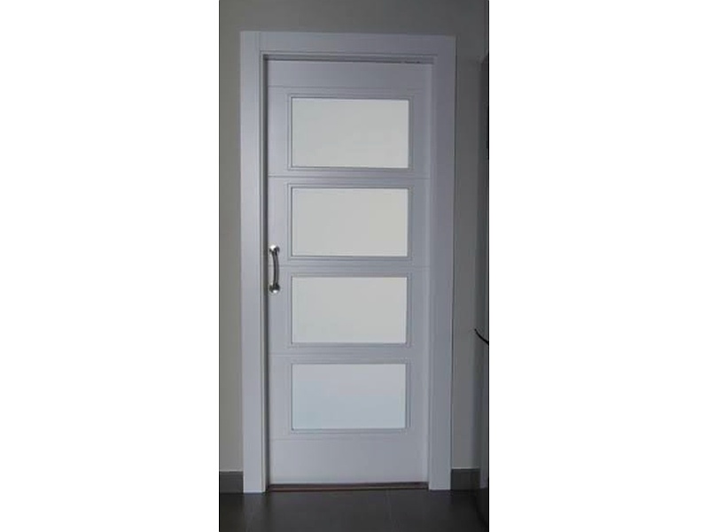 Puerta Madera Blanca 4 Paneles Vidrio Manzanillo Aluminio,Vidrio Y Tablaroca