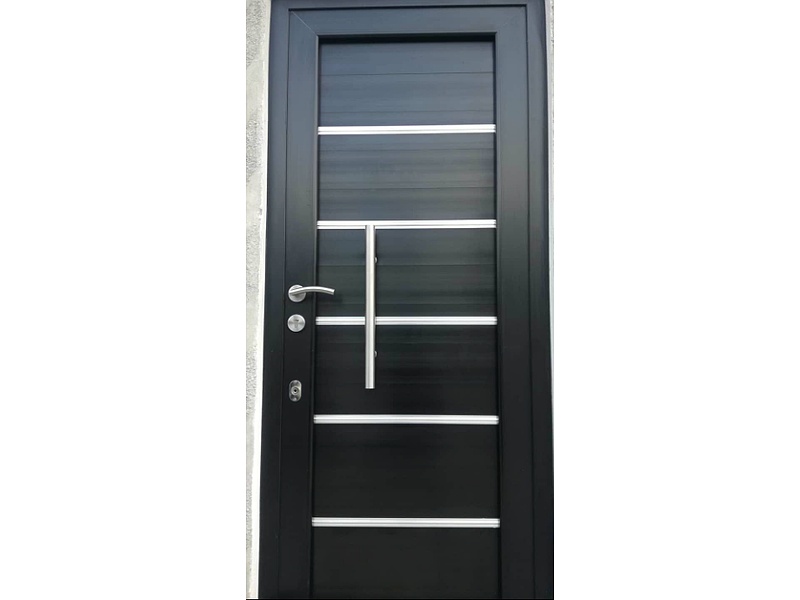 Puerta Madera Paneles Rectangulares Negra Manzanillo Aluminio,Vidrio Y Tablaroca