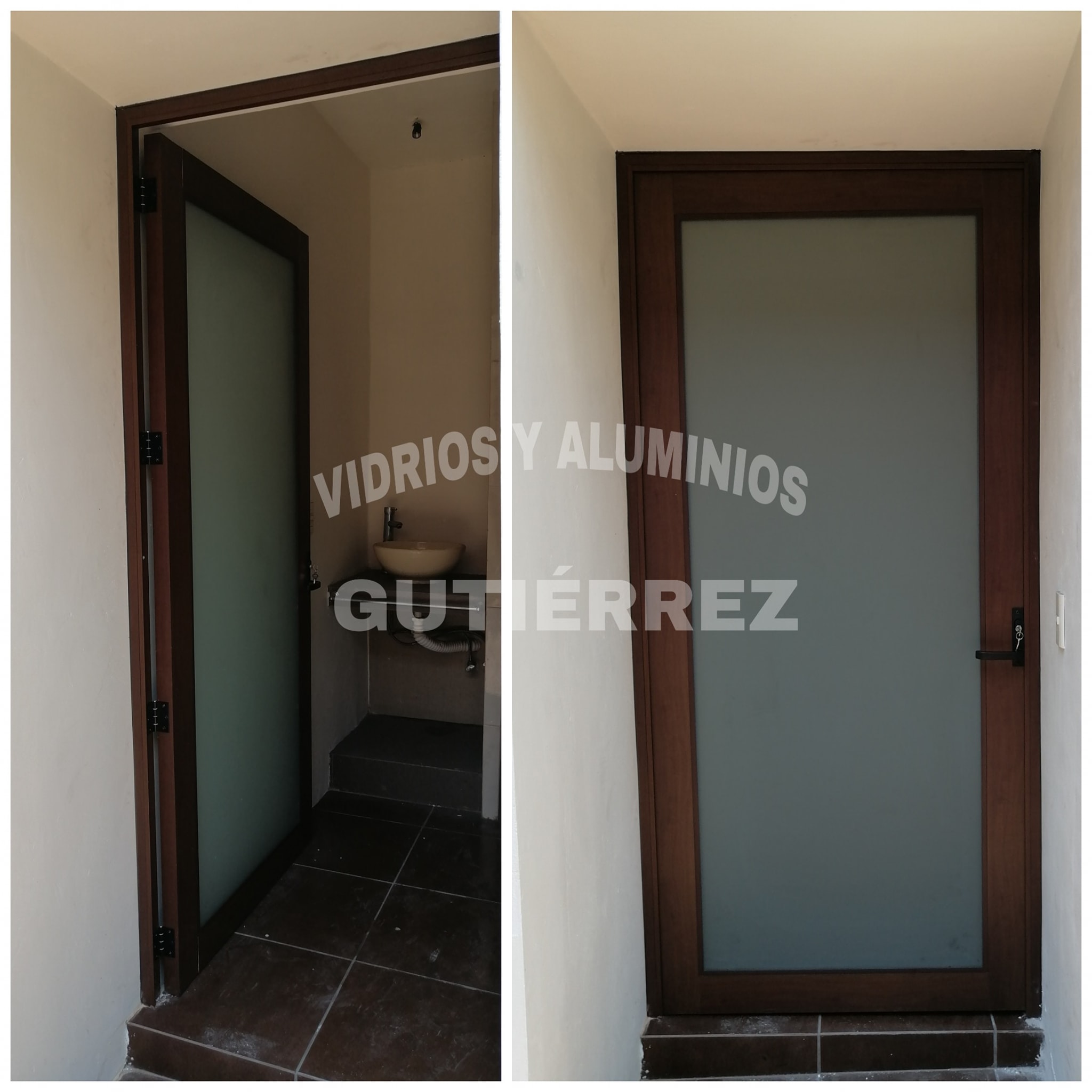Puerta en Aluminio color Madera Texturizado con cristal México