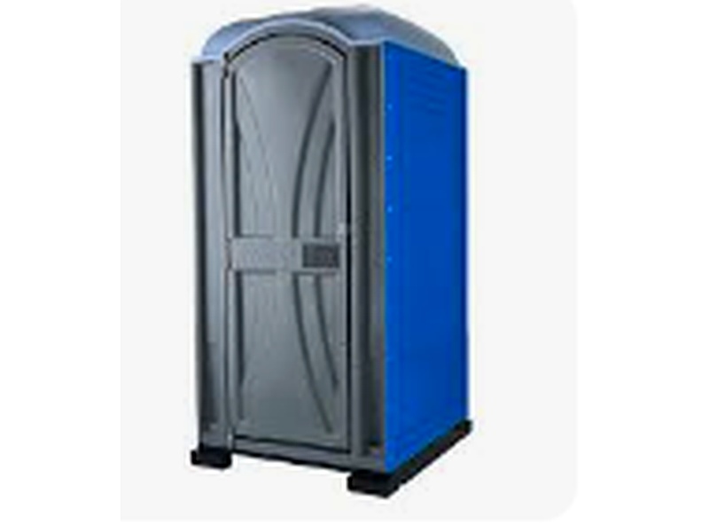 Baño portátil gris y azúl