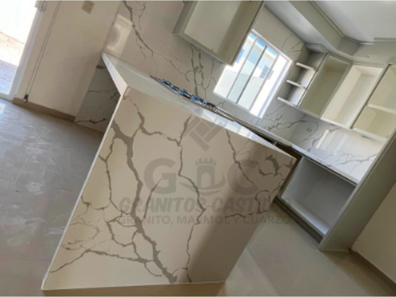 Cubierta Mesón Cocina Cuarzo Blanco Calacatta México