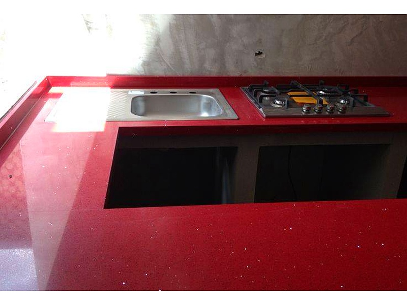 Cubierta de cuarzo rojo estelar antibacterial CDMX Marmoles y Granitos Mexicanos (Taller)