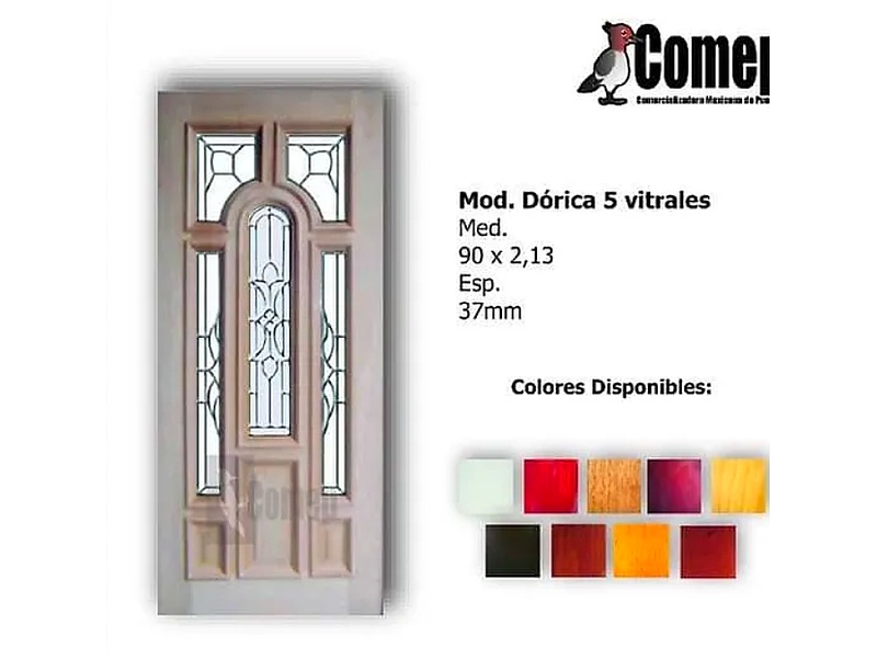 Puerta de Madera con 5 Vitrales, Tlanepantla