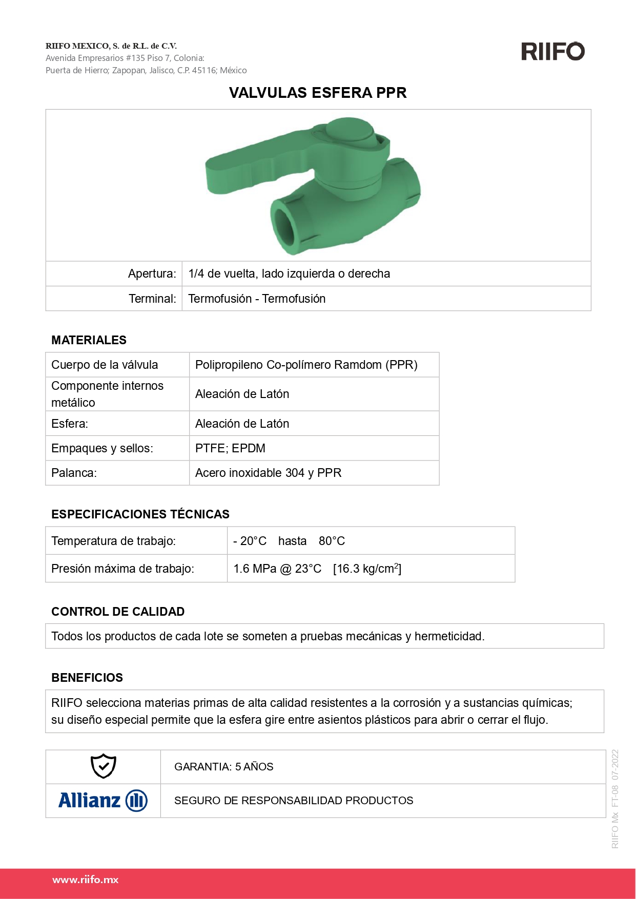 Válvulas de esfera y globo para tubería de PPR 