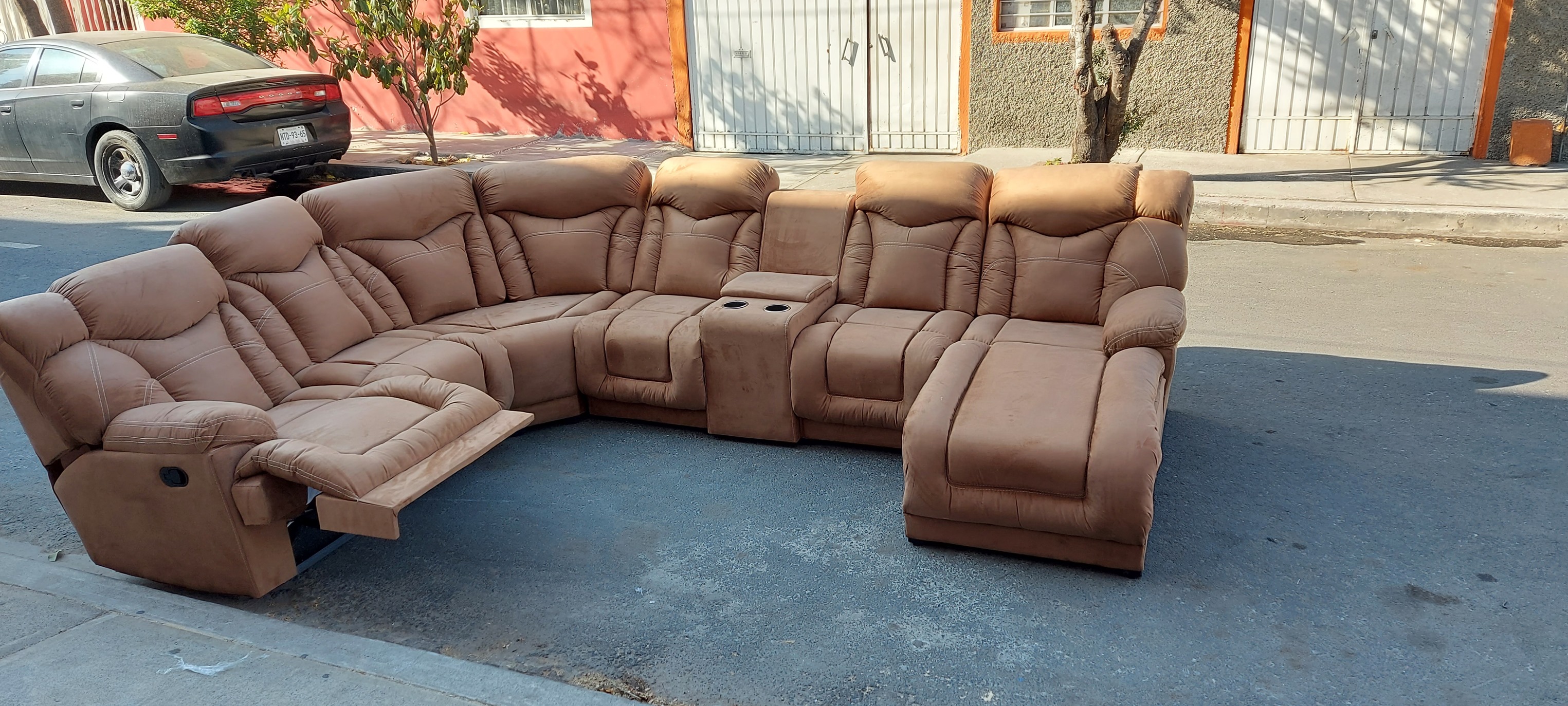 Sofá Reclinable Marrón claro/Relleno adicional-AUDIO México Muebles VOGUE
