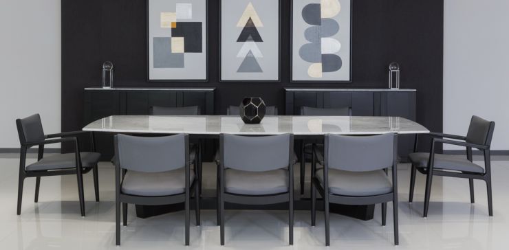 Comedor Huxley Negro Carrara 240 x 120 cm Con 8 Sillas Huxley