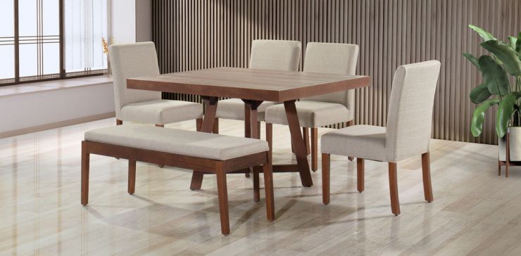 Comedor Granada 100 x 135 cm con 4 Sillas y Banca Dove