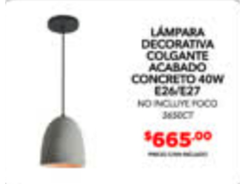 Lámpara colgante  acabado concreto 40 W Petsa Express Tijuana