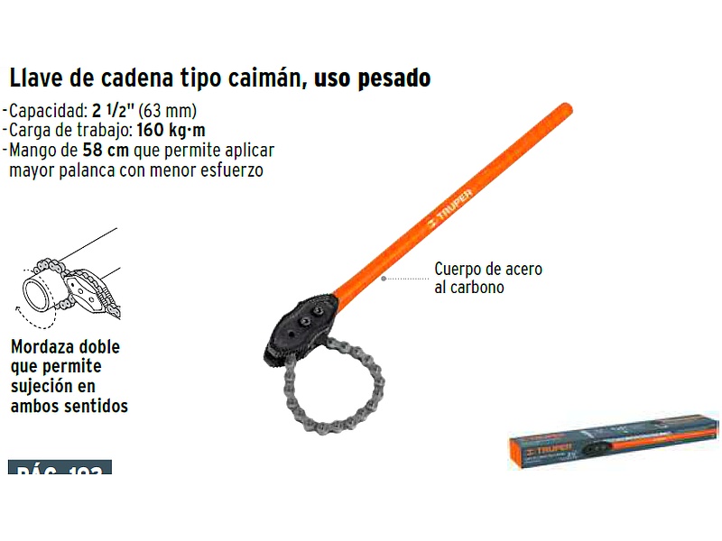 Llave de cadena tipo caimán, uso pesado México Truper