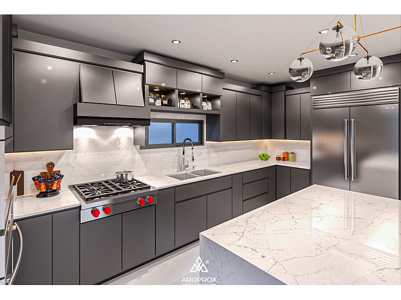 Diseño de Cocina minimalista en un tono gris Mexico