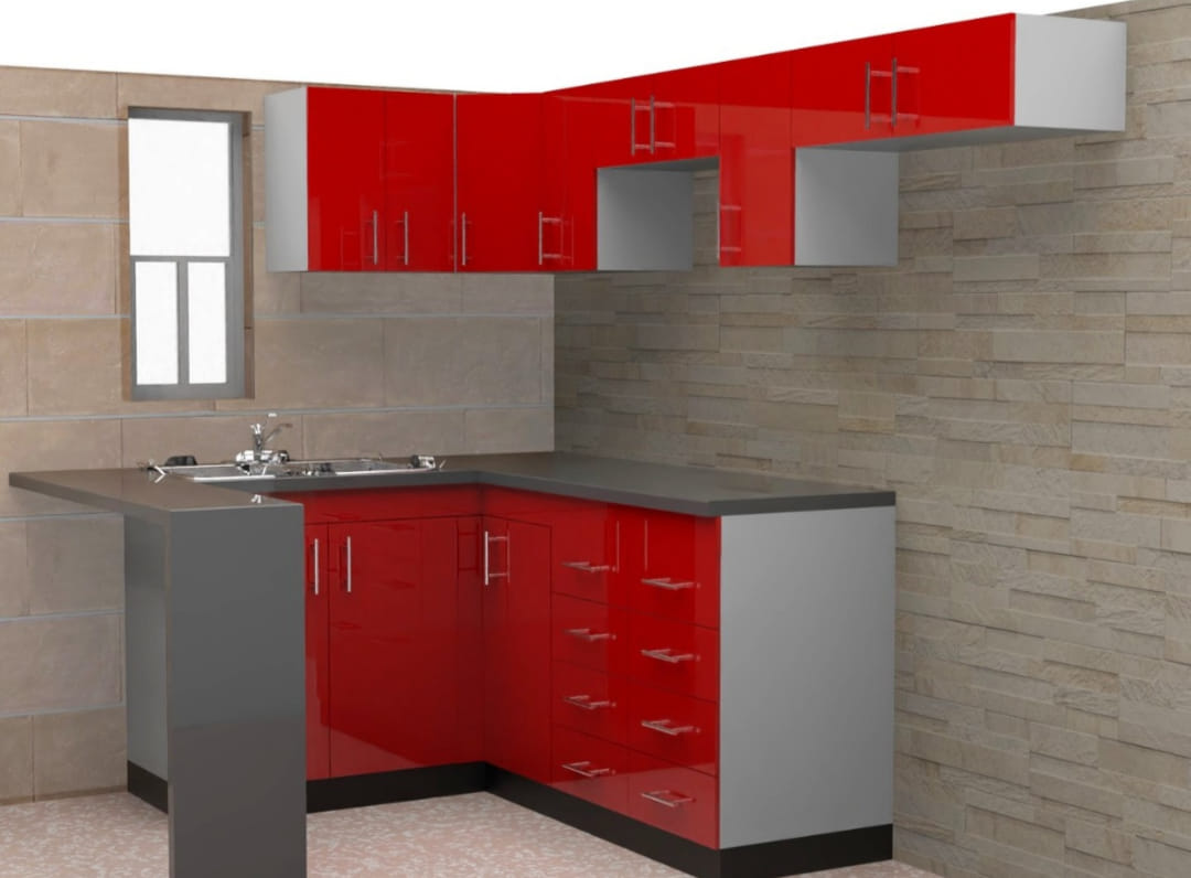 Diseño de Cocina Rojo Gris México