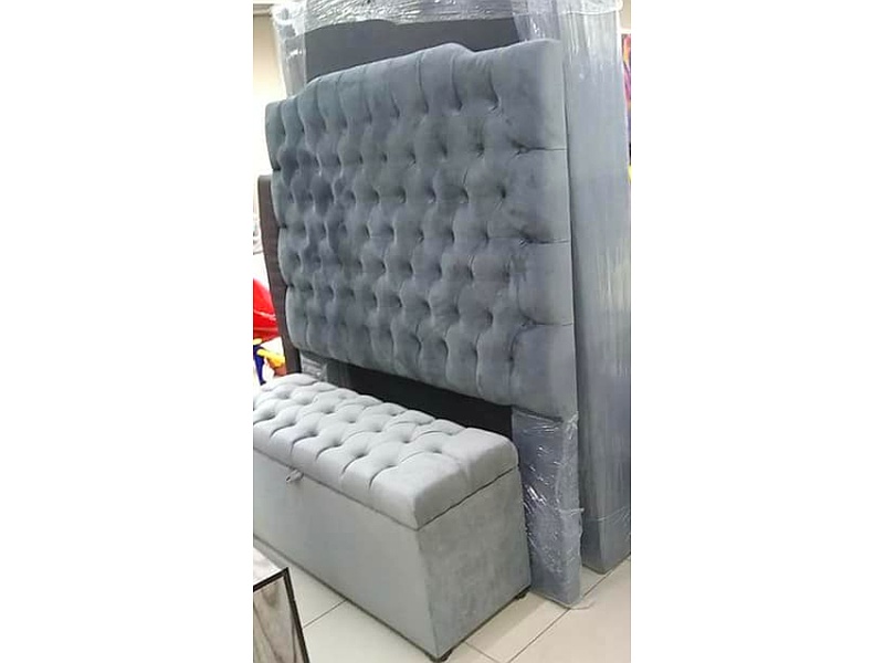respaldo de cama tapiz gris CDMX Muebleria Las Malvinas Cuauhtemoc