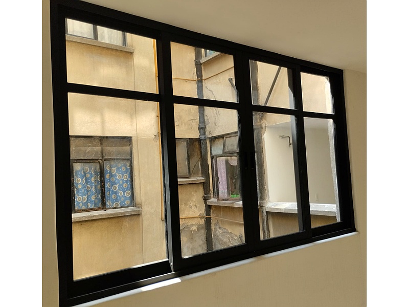 Ventana Gemela Marco Aluminio Negro 8 Paneles NL JECAM aluminio arquitectonico