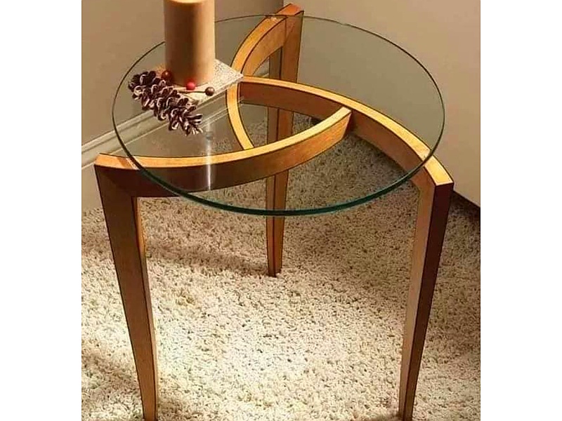 Mesa circular de vidrio con base en madera Mexico