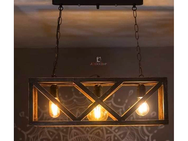 Lampara de techo estilo rustica con madera Mexico
